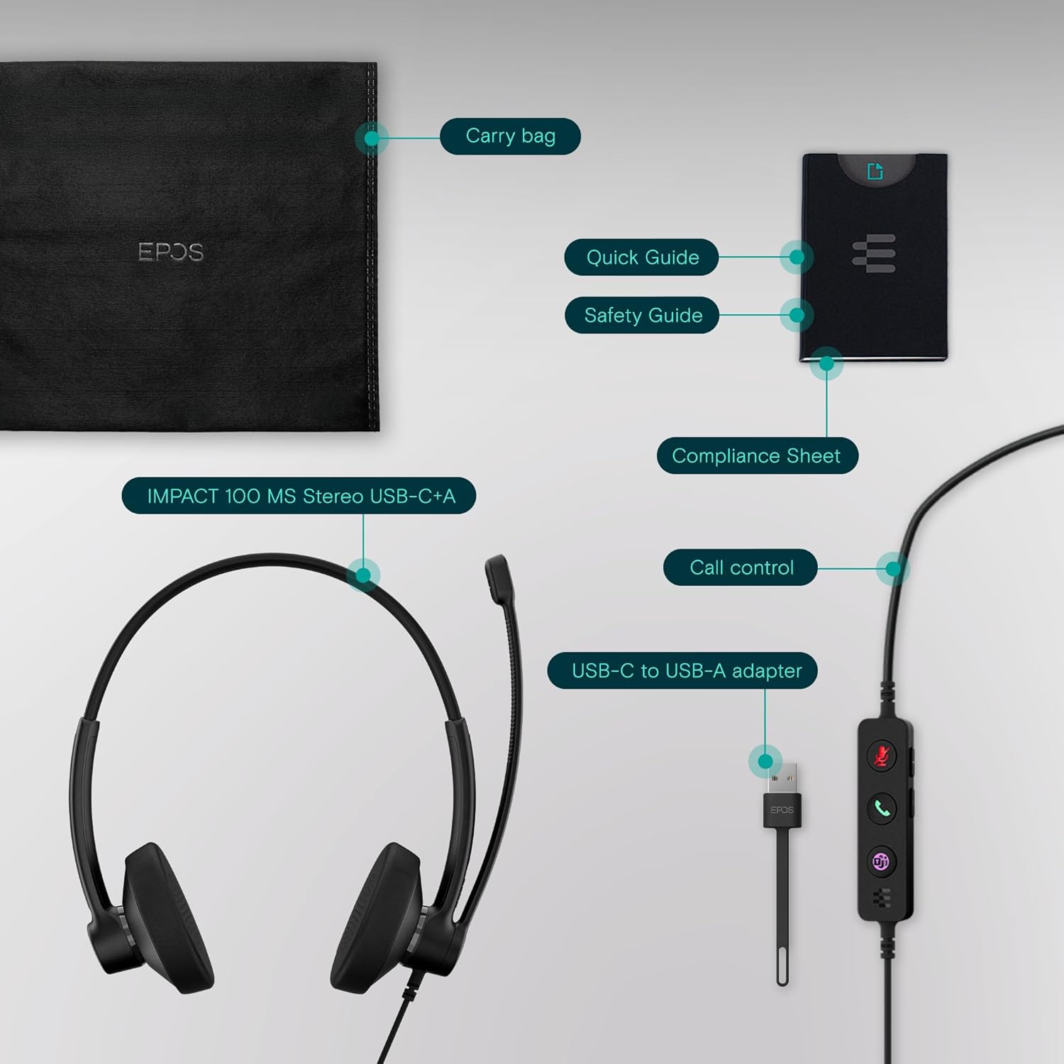 EPOS IMPACT 100 Stereo USB Headset UC, USB-C+A Connectivity : MPN: 1001420