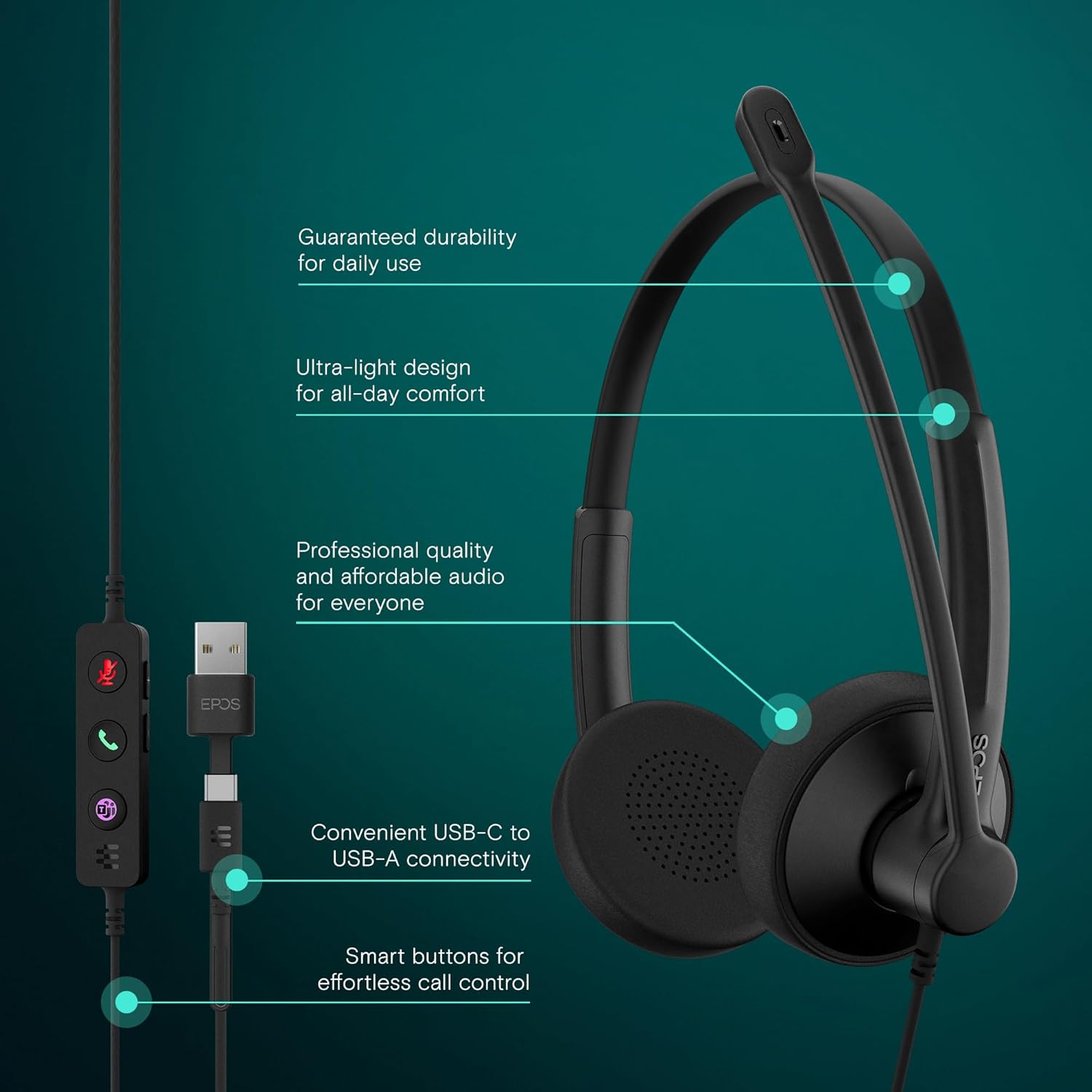 EPOS IMPACT 100 Stereo USB Headset, USB-C+A Connectivity, Microsoft Teams Certified MPN: 1001421