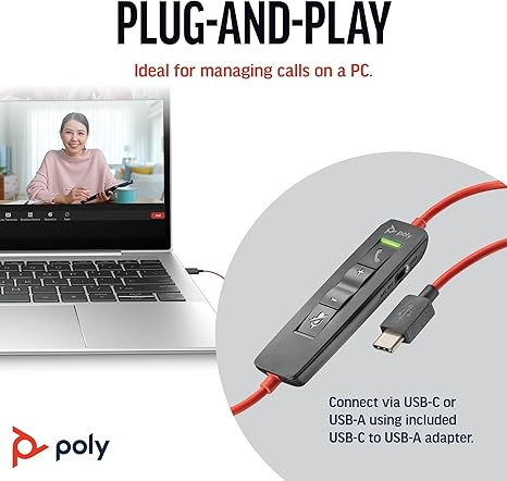 Poly Blackwire 8225 Stereo USB-A/C Headset MPN: 8X223AA