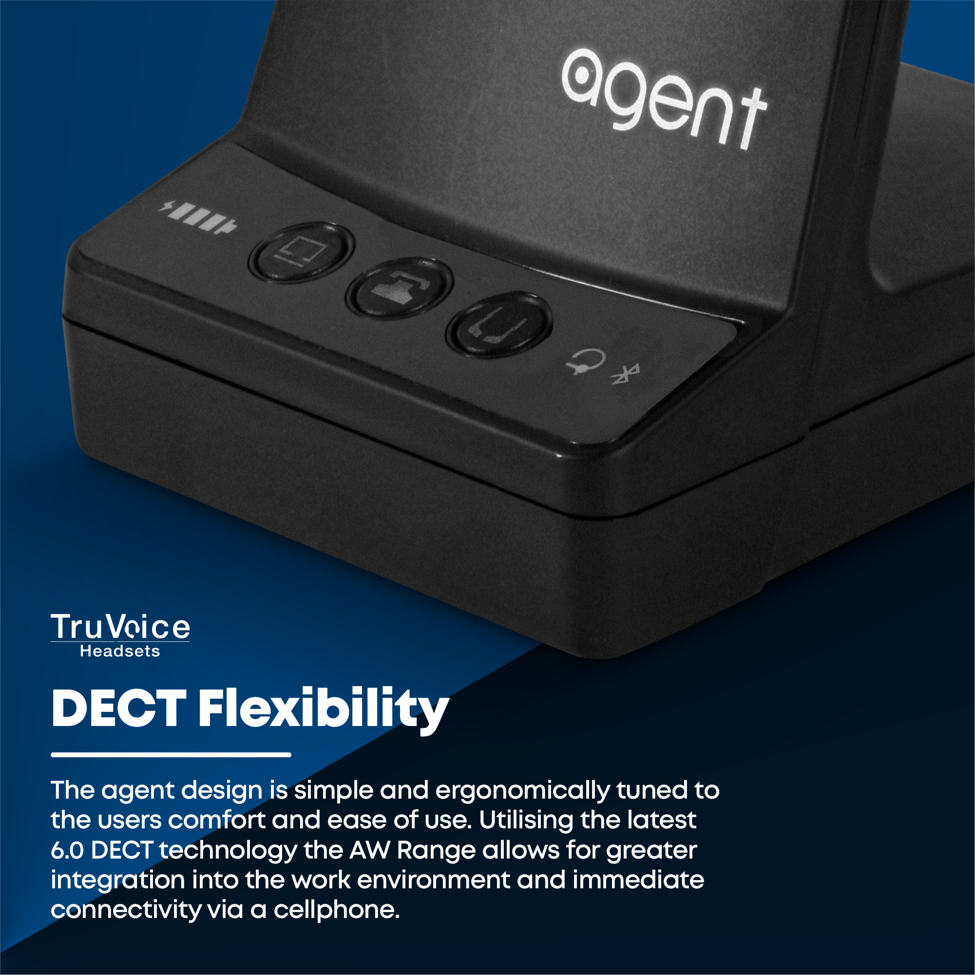 TruVoice Agent AW70 Mono Wireless Dect Headset (Triple Connectivity)