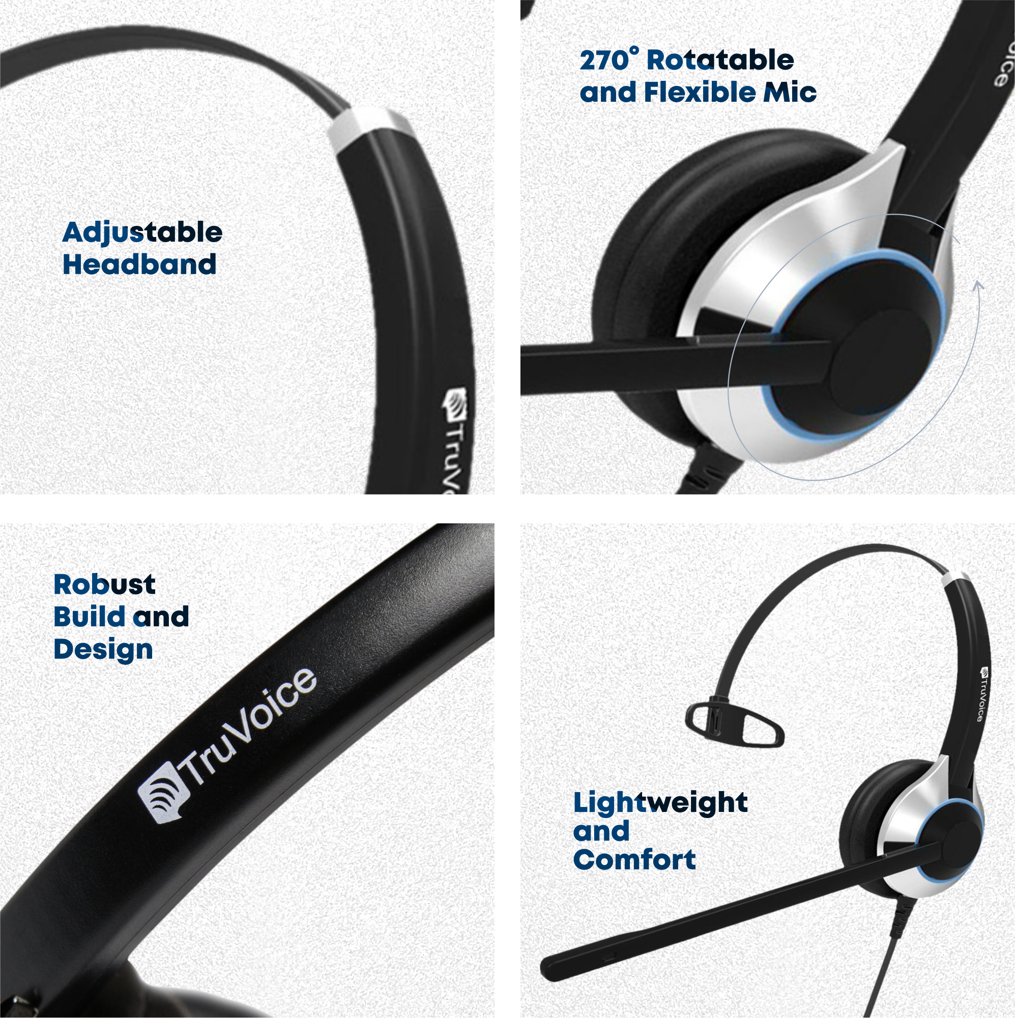 TruVoice HD-500 Single Ear Headset with Noise Canceling Microphone and HD Speakers