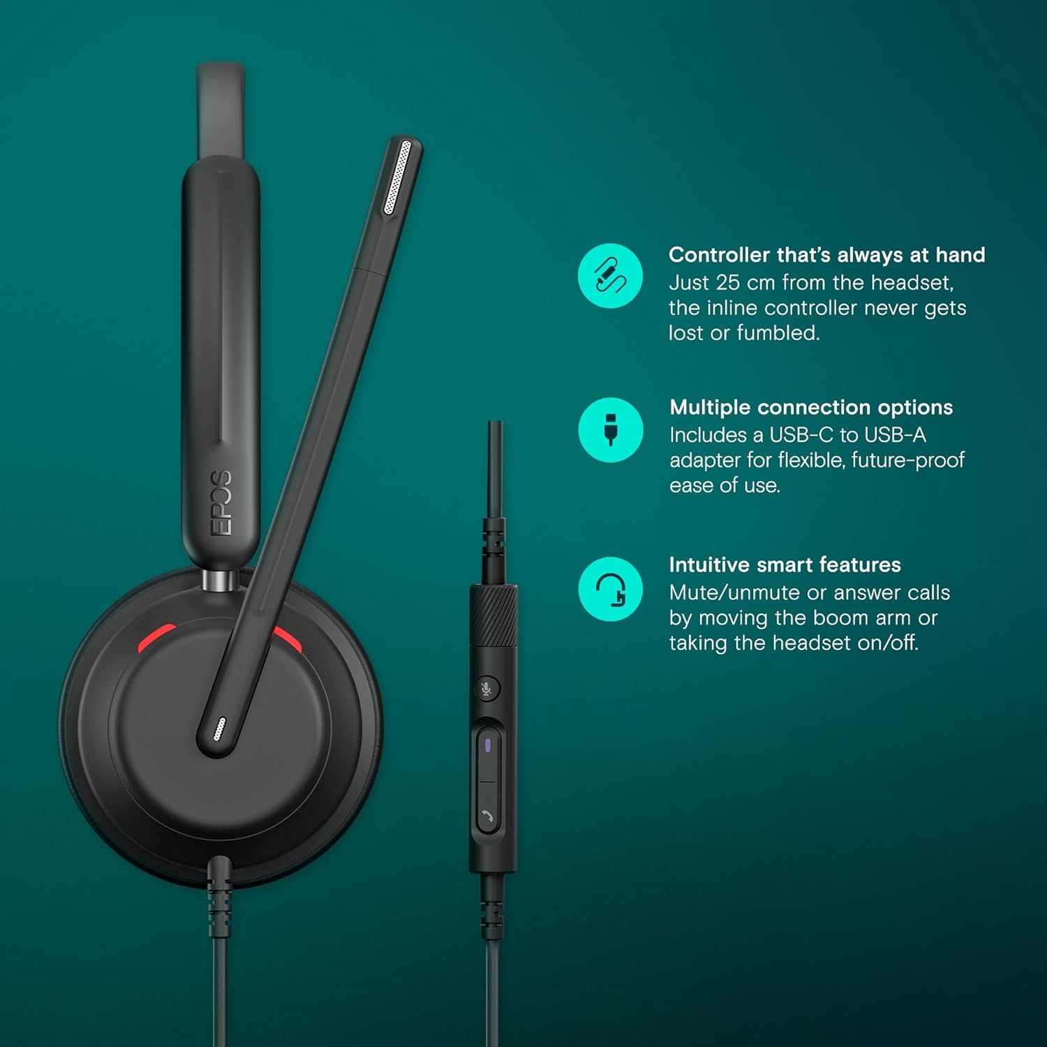 Epos IMPACT 730T Single Ear Wired Teams Headset with in-line control, includes USB-C to USB-A Adapter - MPN: 1001212