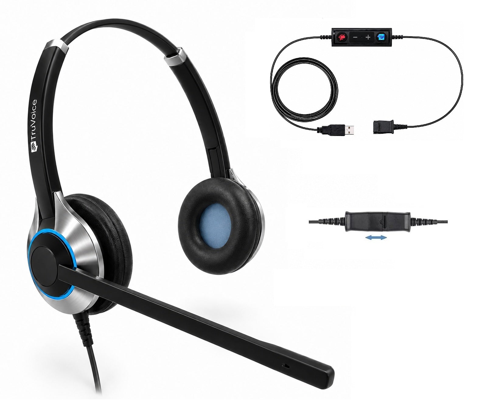 TruVoice HD-550 Double Ear Noise Canceling Headset Including USB Adapter Cable