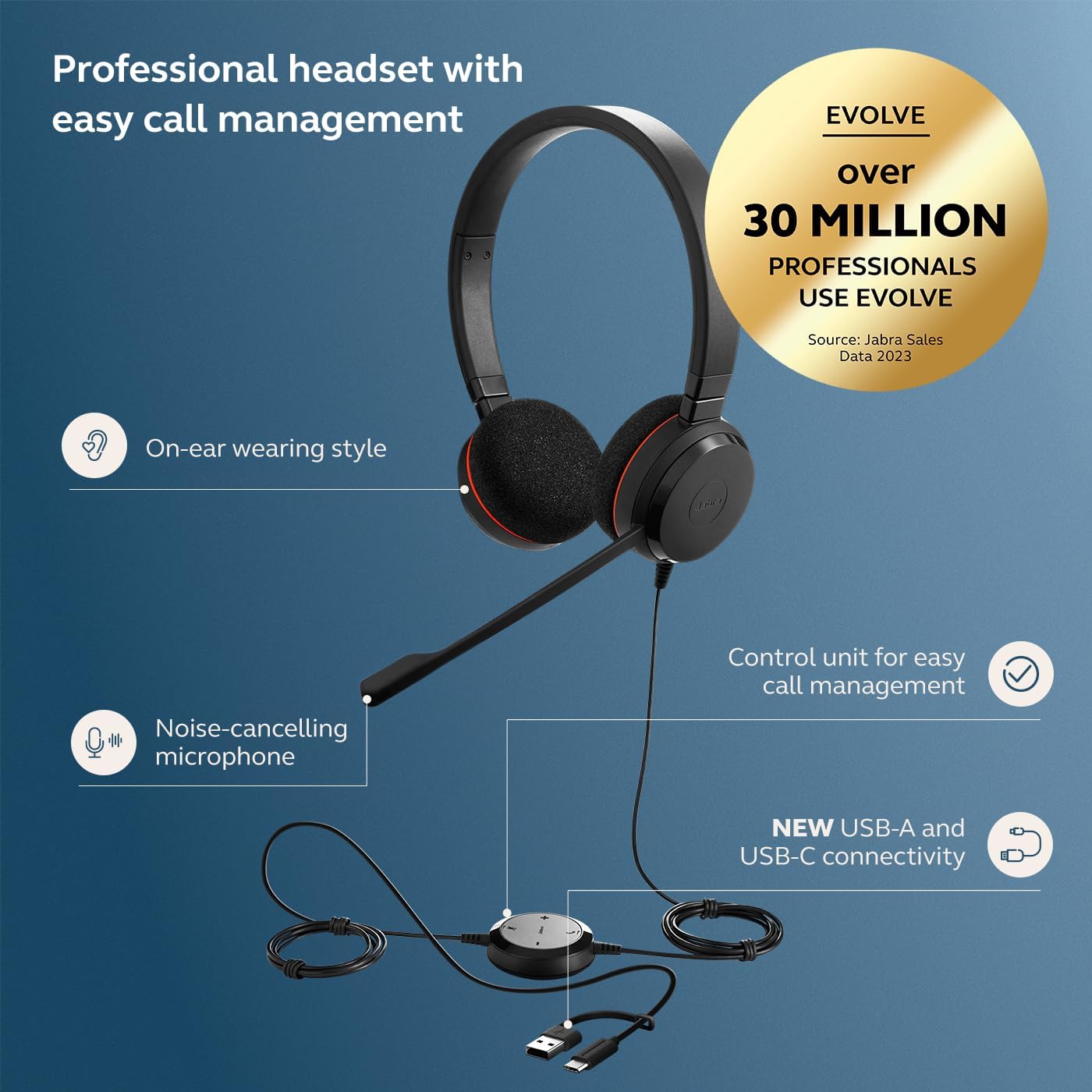 Jabra Evolve 20 SE Stereo UC USB-A and USB-C - MPN: 4999-829-489-01