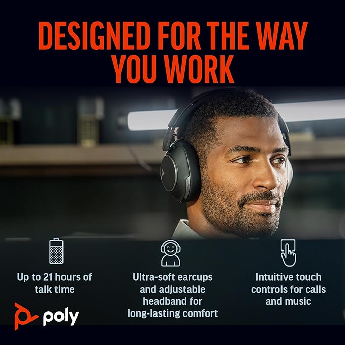 Poly Voyager Surround 85 Teams Noise Canceling Wireless Over-Ear Headset Wih Charging Stand (ANC)