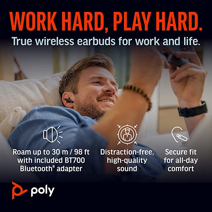 Poly Wireless 60 Black) Free UC Voyager (USB-C, Earbuds