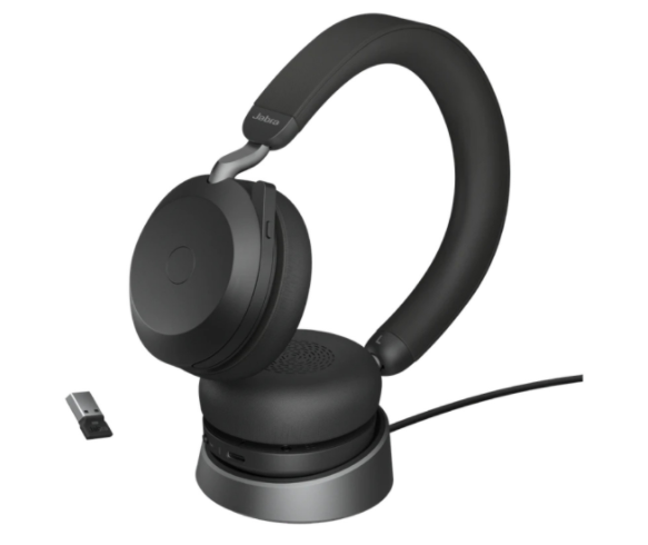 Jabra Evolve2 75, Wireless Headset, Link380A, MS Stereo, With Charging Stand, Black