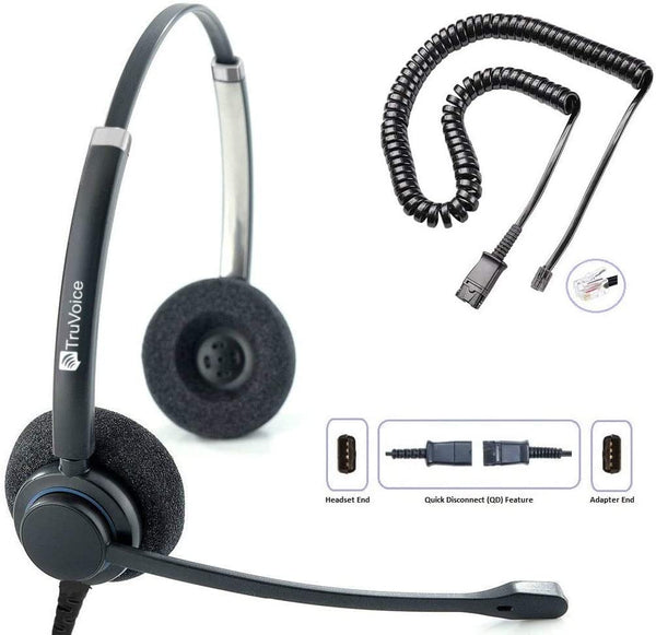 TruVoice HD-150 Double Ear Noise Canceling Headset Including QD Cable for Polycom VVX and SoundPoint Models of Telephone