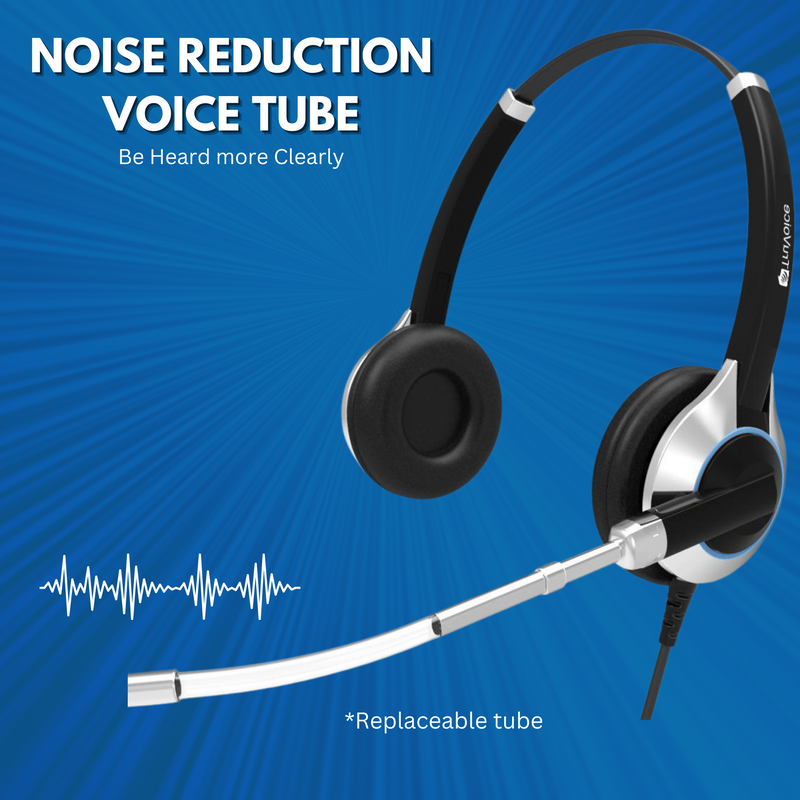 TruVoice HD-350 Double Ear Voice Tube Headset Including QD Cable for Polycom VVX and SoundPoint Models of Telephone