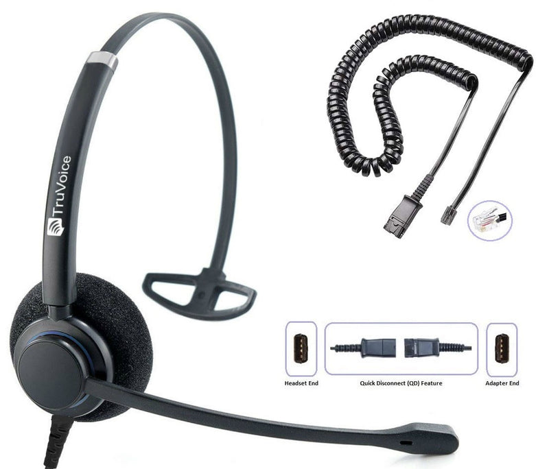 TruVoice HD-100 Single Ear Noise Canceling Headset Including QD Cable for Grandstream Phones
