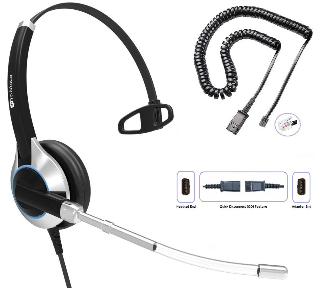 TruVoice HD-300 Single Ear Voice Tube Headset Including QD Cable for Grandstream Phones