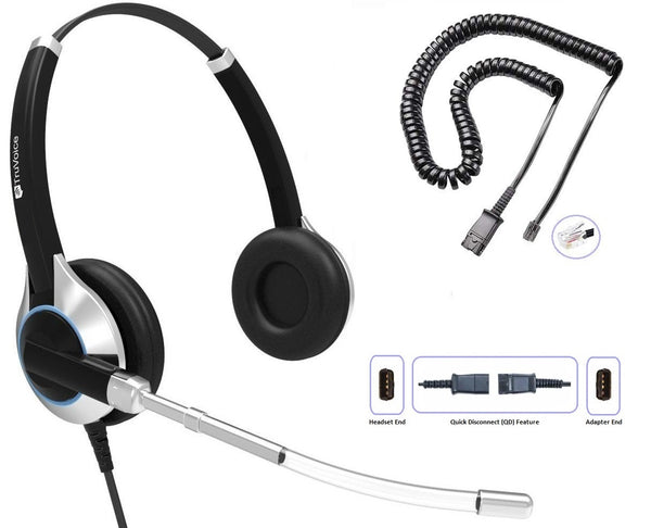 TruVoice HD-350 Double Ear Voice Tube Headset Including QD Cable for Yealink Phones