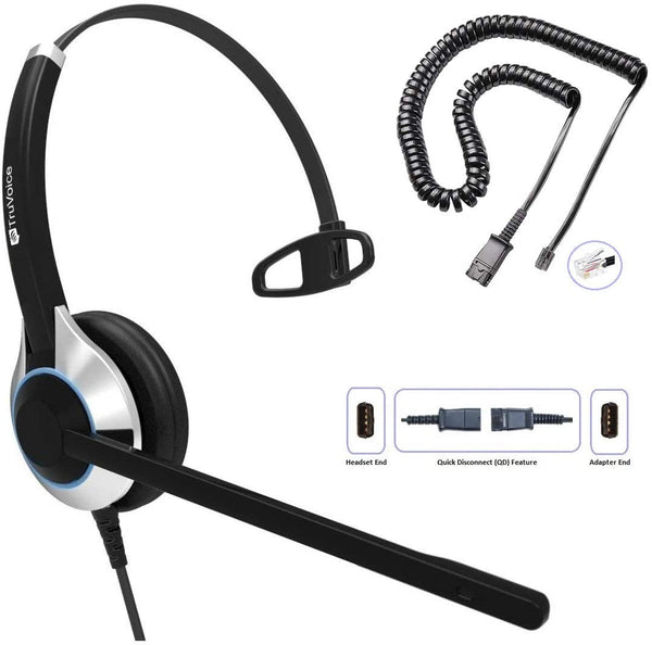 TruVoice HD-500 Single Ear Noise Canceling Headset Including QD Cable for Yealink Phones