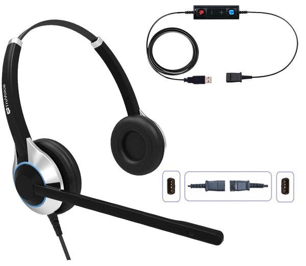 TruVoice HD-550 Double Ear Noise Canceling Headset Including USB Adapter Cable