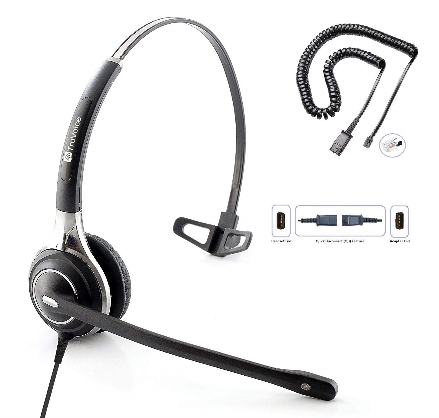 TruVoice HD-700 Single Ear Noise Canceling Headset Including QD Cable for Grandstream Phones