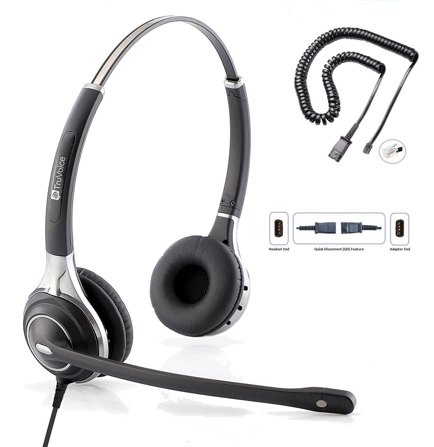 TruVoice HD-750 Double Ear Noise Canceling Headset Including QD Cable for Grandstream IP Phones