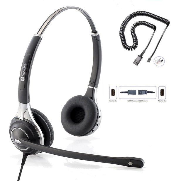 TruVoice HD-750 Double Ear Noise Canceling Headset Including QD Cable for Polycom VVX and SoundPoint Models of Telephone
