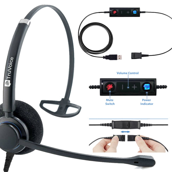 TruVoice HD 100 Single Ear Noise Canceling Headset Including USB Adapt