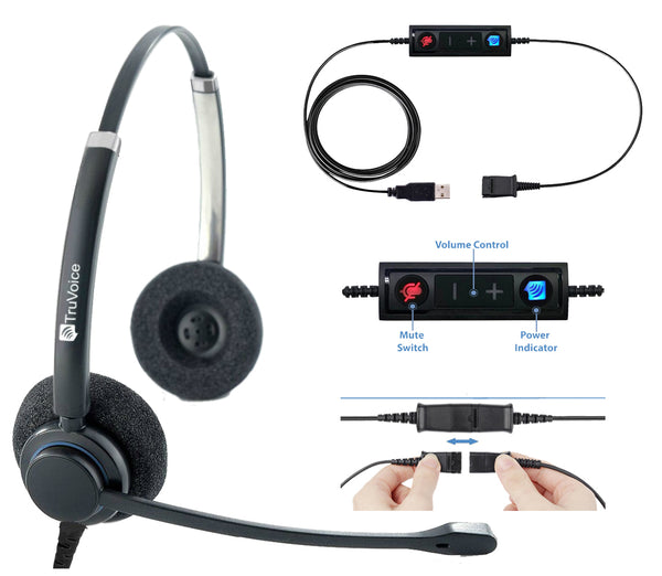 TruVoice HD-150 Binaural Noise Canceling Headset Including USB Adapter Cable 
