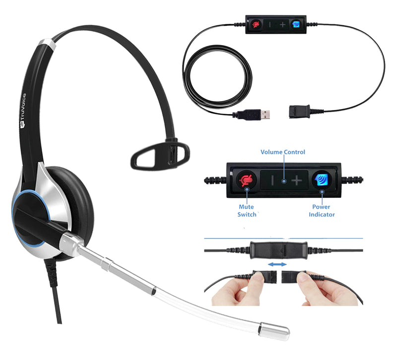 TruVoice HD-300 Single Ear Voice Tube Headset Including USB Adapter Cable