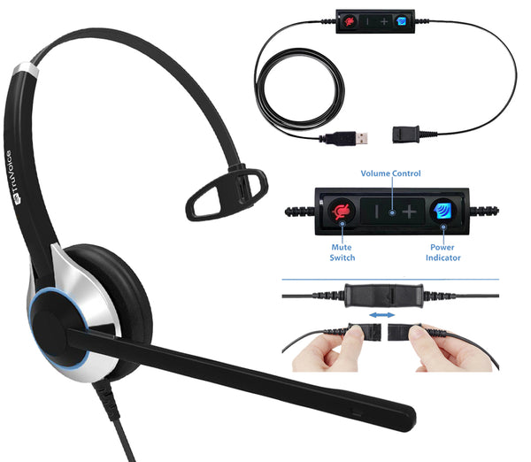 TruVoice HD-500 Monaural Noise Canceling Headset Including USB Adapter Cable 